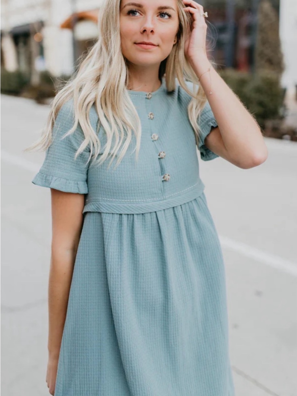 Piper & Scoot Sage Green The Peasant Dress Short Sleeve Button Down Size Small